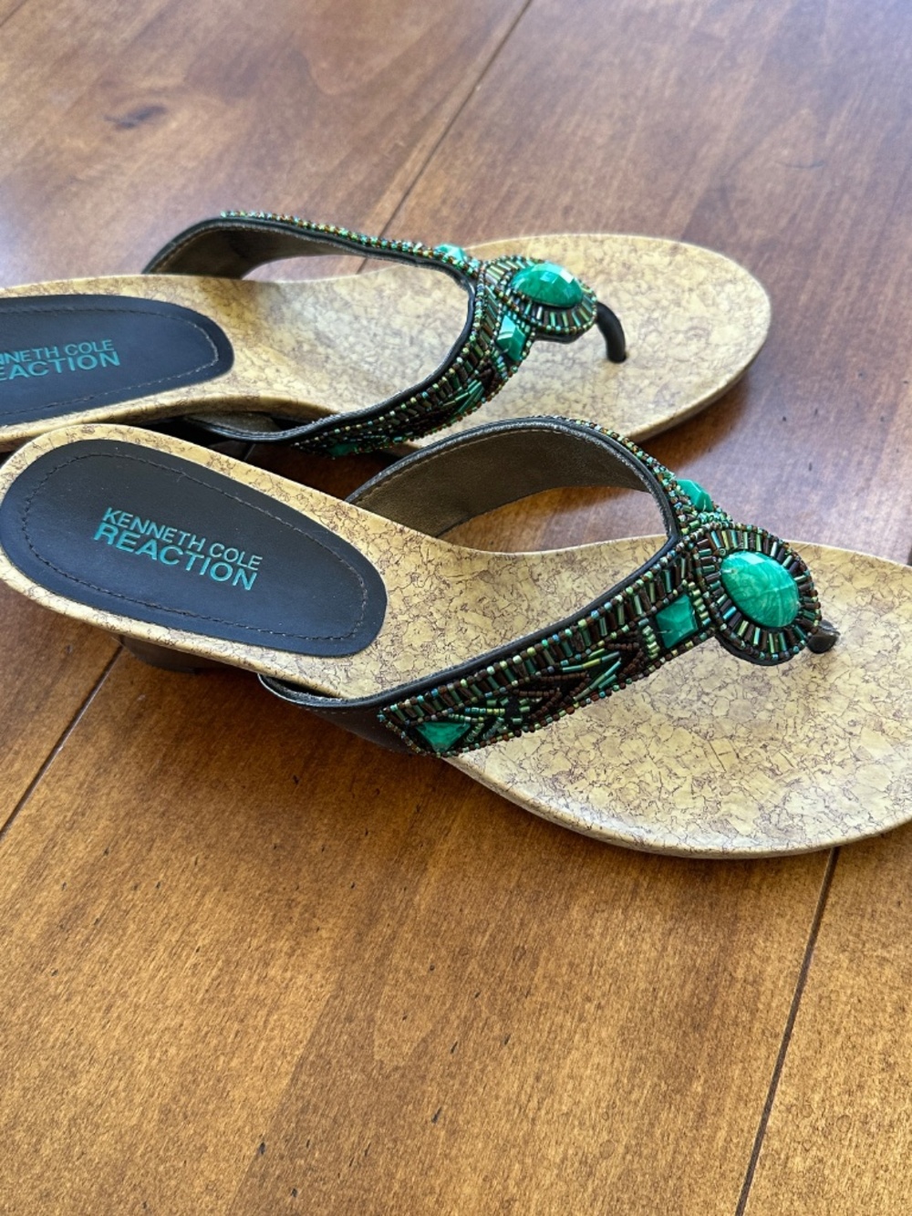 KENNETH COLE REACTION Thong Sandals Turquoise & Brown Woman's 9.5 - Picture 3 of 8